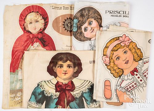 FOUR UNCUT CLOTH DOLLS, TO