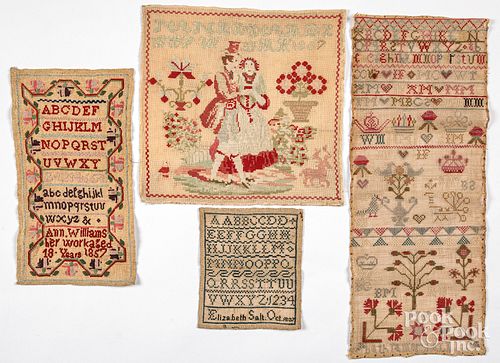 FOUR UNFRAMED SAMPLERS, 19TH C.Four