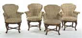 Four Upholstered Wingback Armc