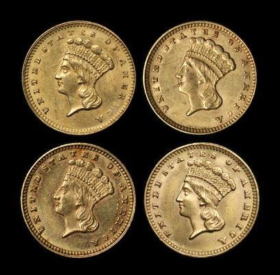 Four U.S. $1 gold coins, Type 3:
