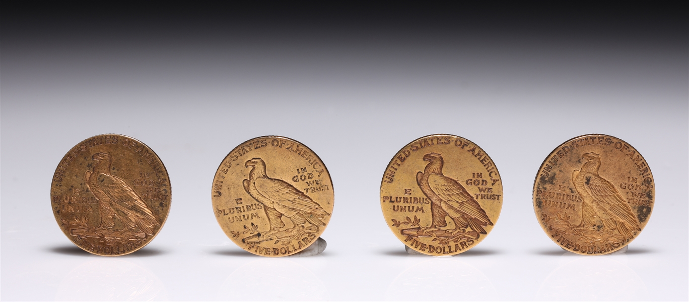 Four U.S. Indian head five dollar