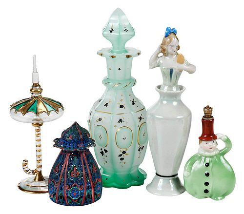 FOUR VARIOUS PERFUME BOTTLES AND