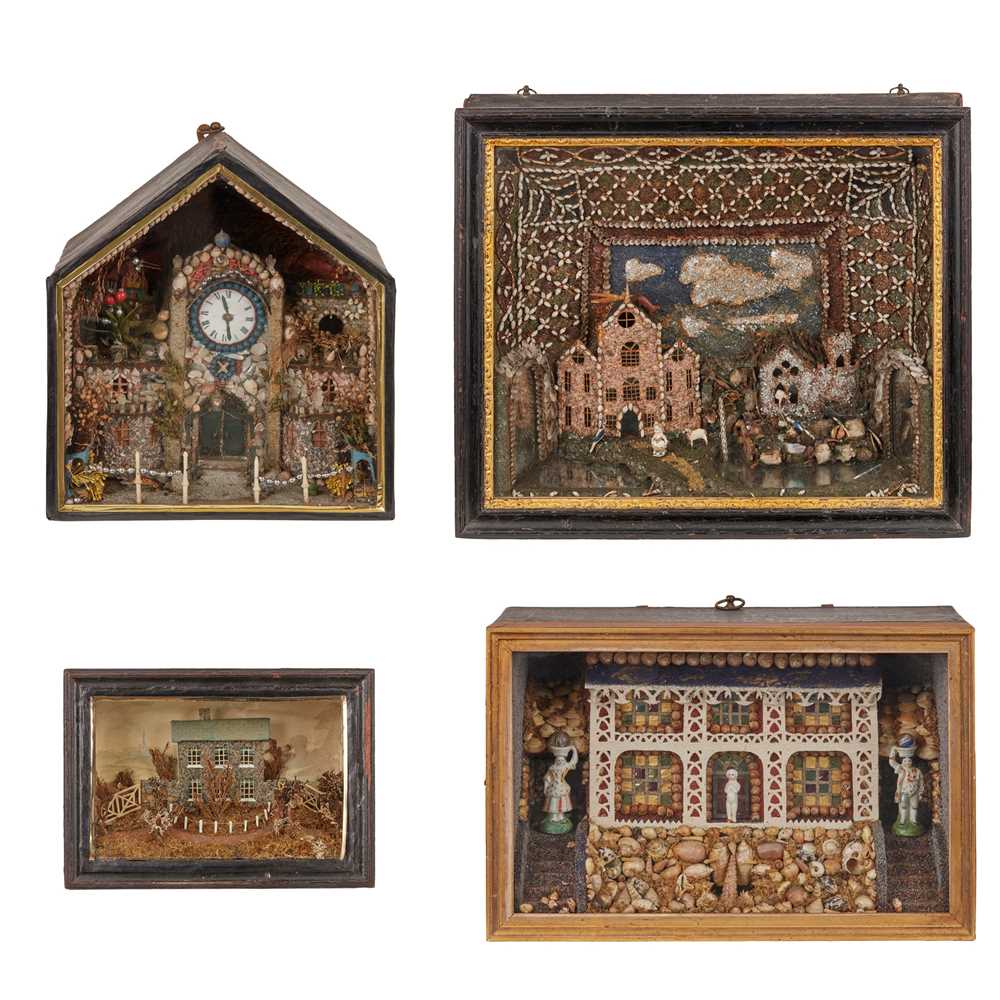 FOUR VICTORIAN CASED SHELL-WORK