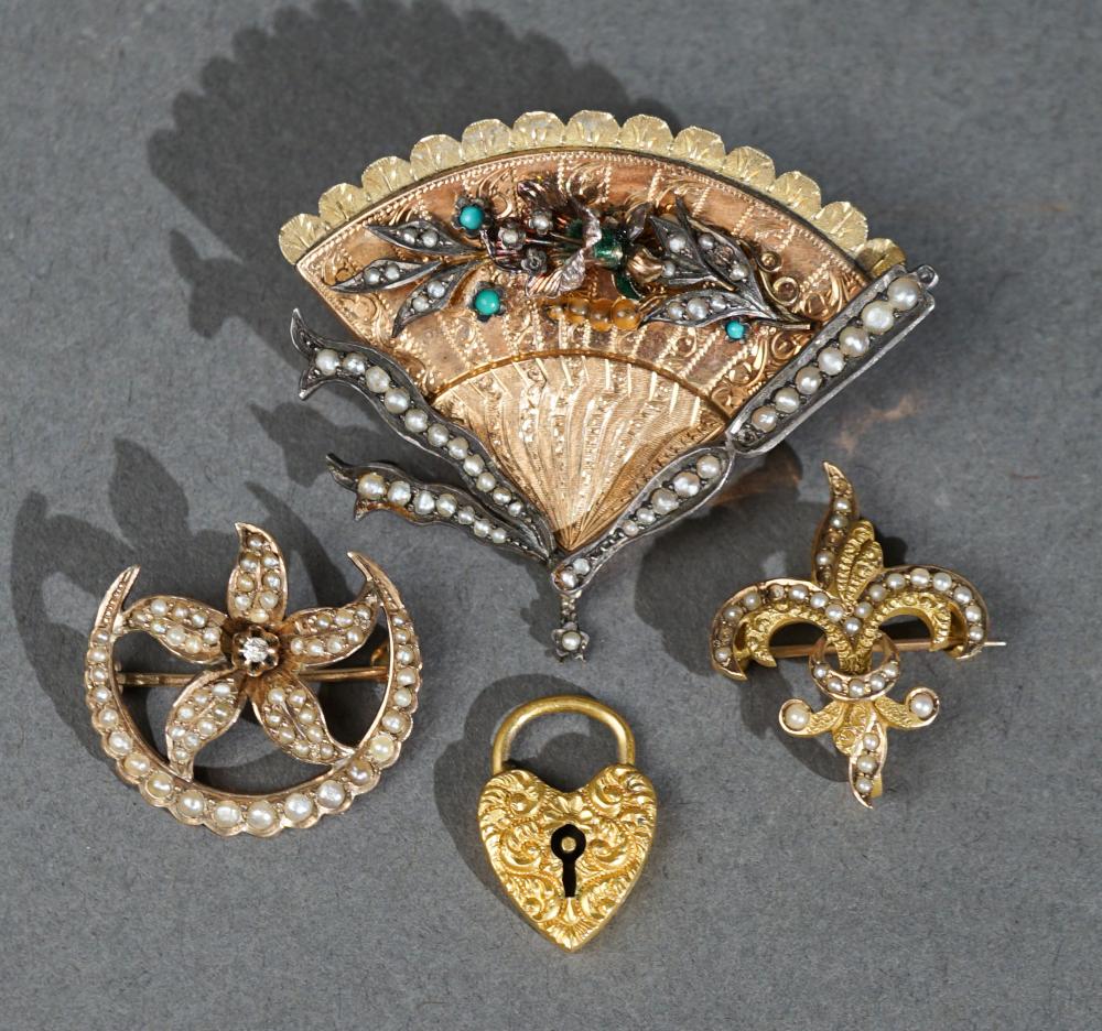 FOUR VICTORIAN-EDWARDIAN 10-KARAT