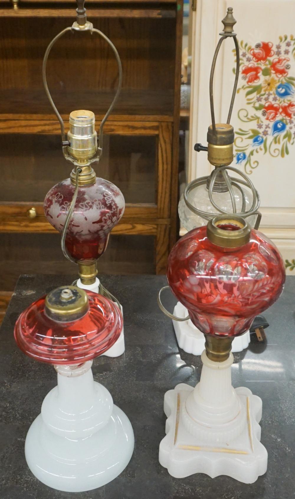 FOUR VICTORIAN GLASS FONT OIL