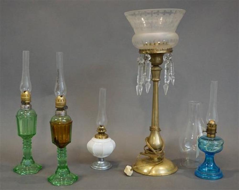 FOUR VICTORIAN GLASS OIL LAMPS