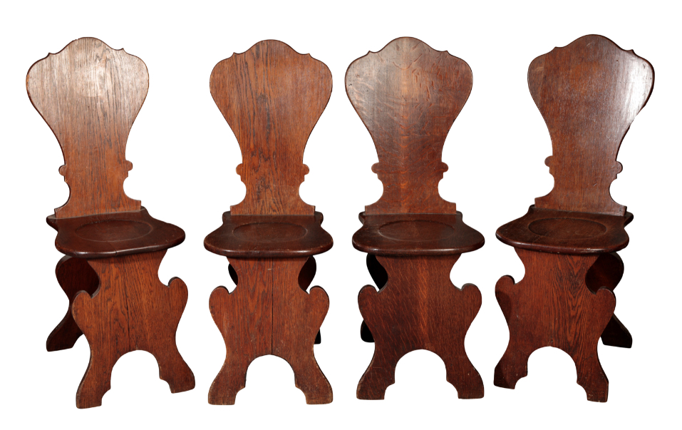FOUR VICTORIAN OAK HALL CHAIRS 19th