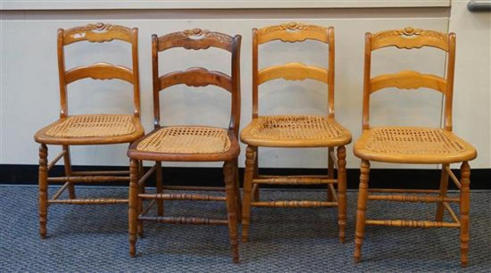 FOUR VICTORIAN WALNUT CANED SEAT
