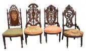 FOUR VICTORIAN WALNUT SIDE CHA