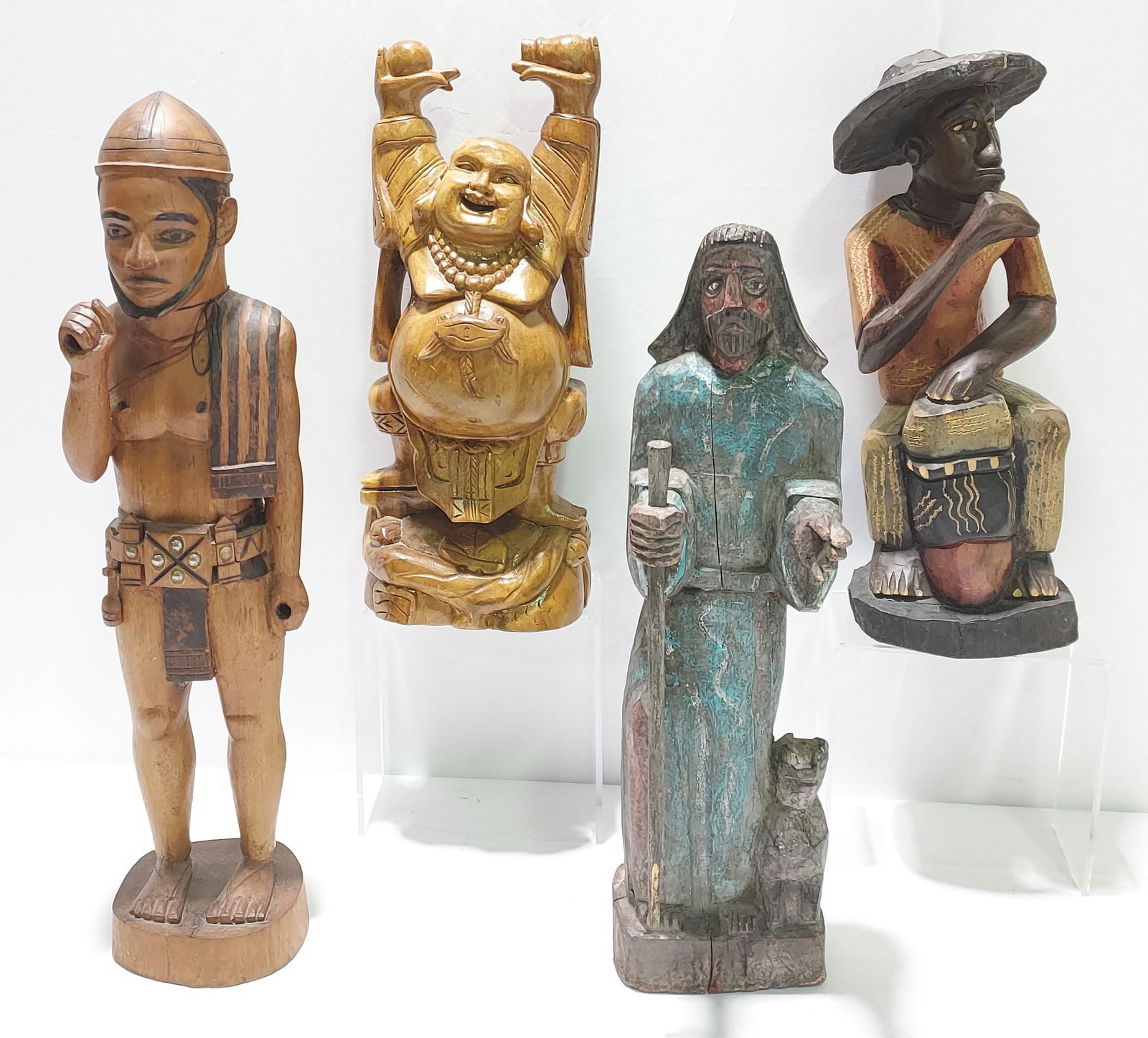 FOUR VINTAGE CARVED WOOD