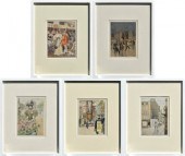 Four vintage colored lithograp