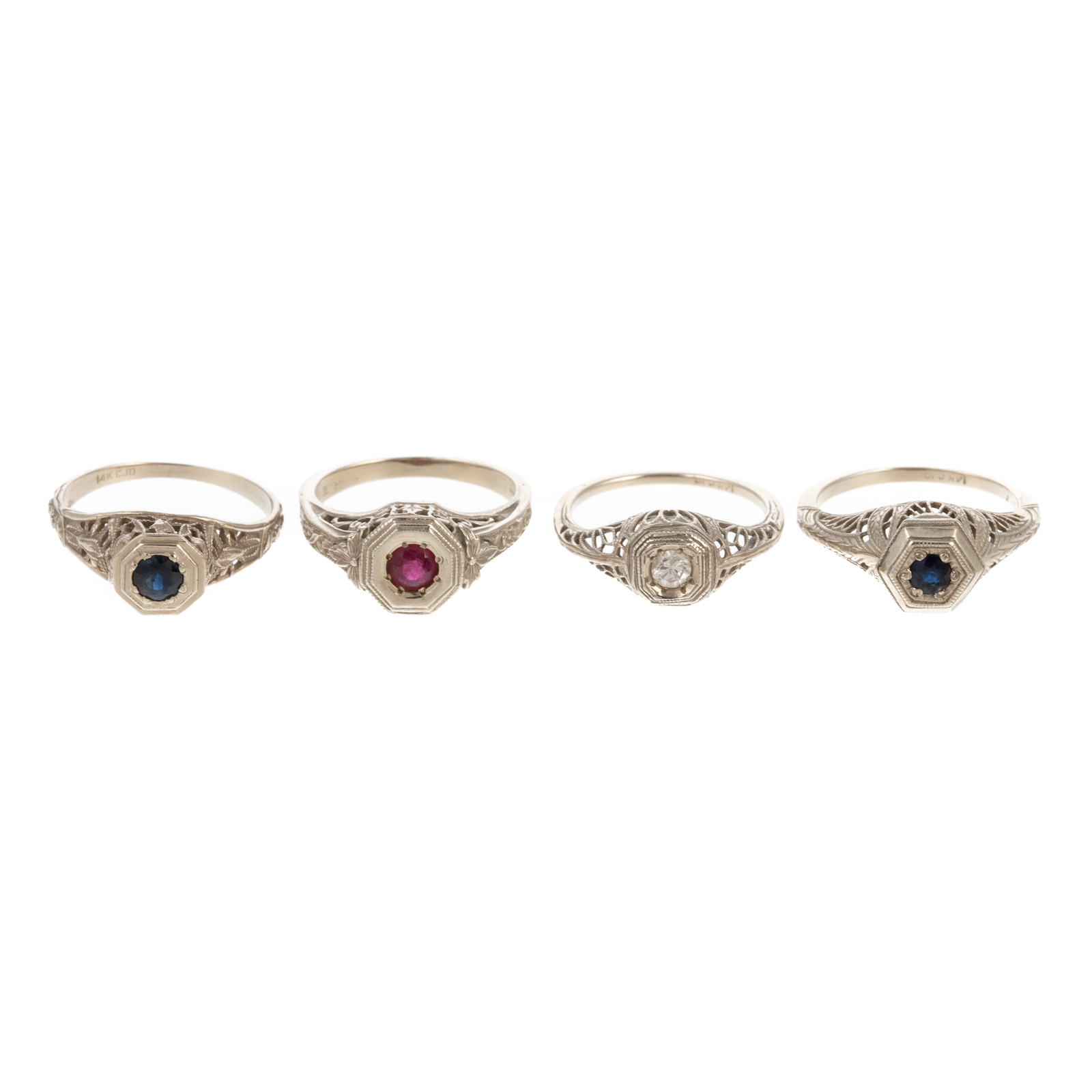 FOUR VINTAGE FILIGREE GEMSTONE