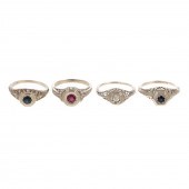 FOUR VINTAGE FILIGREE GEMSTONE