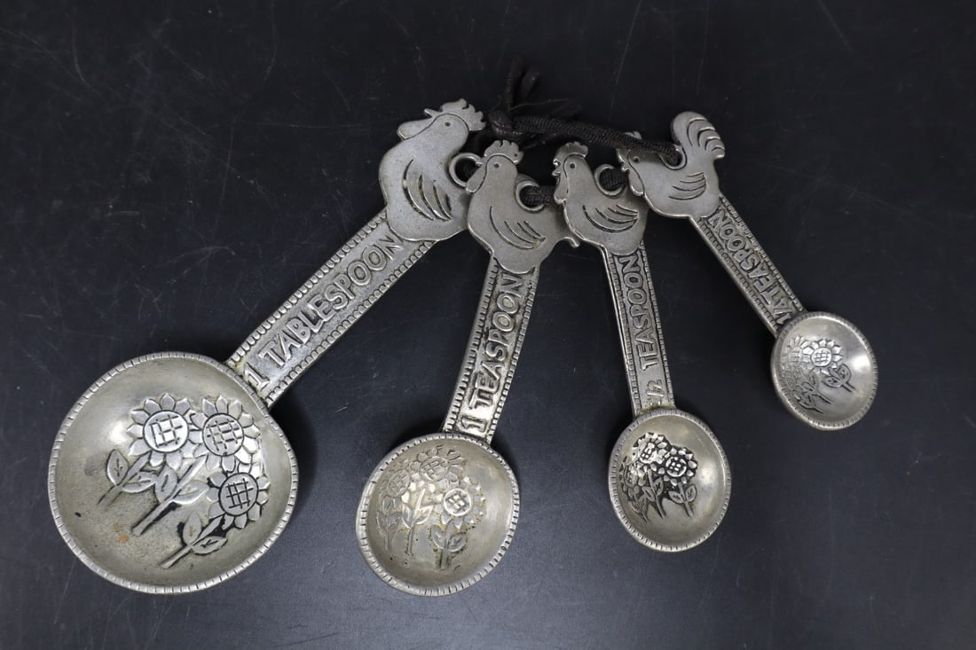 FOUR VINTAGE GANZ ROOSTER PEWTER