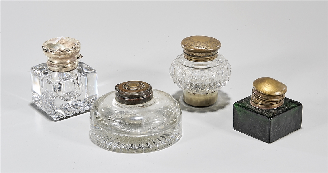 Four vintage glass inkwells with