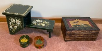 Four vintage painted items,