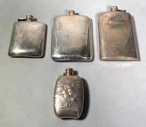 Four vintage sterling flasks,