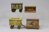 FOUR WAGON BISCUIT TINS Lithog