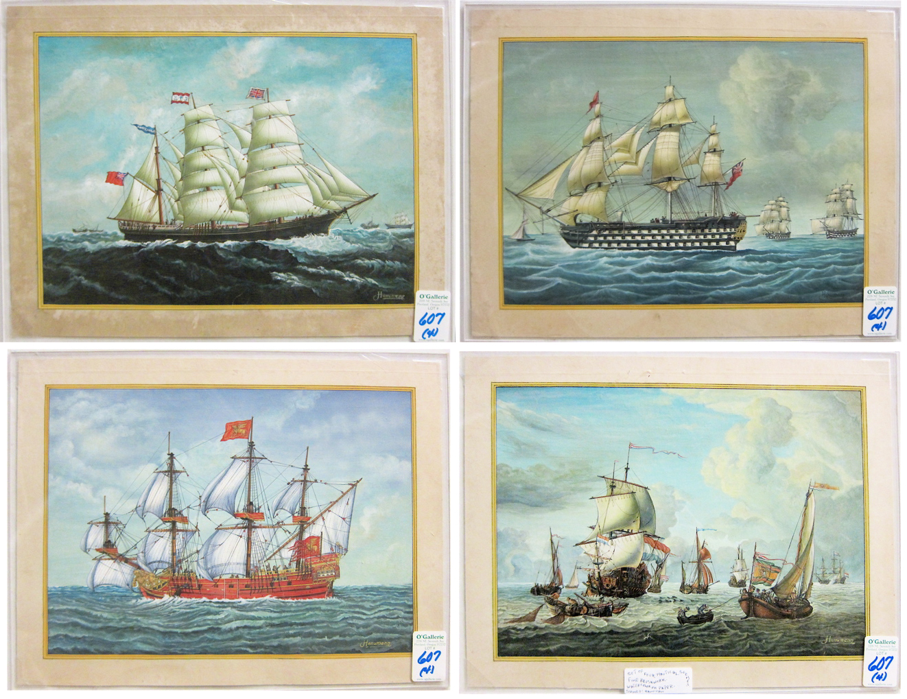 FOUR WATERCOLORS ON PAPER: