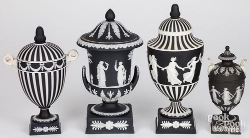 FOUR WEDGWOOD BLACK JASPERWARE