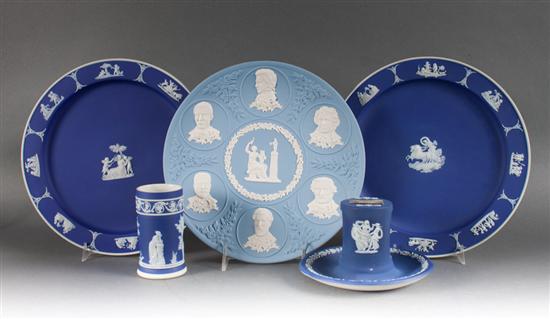 Four Wedgwood dark blue