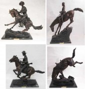FOUR WESTERN BRONZE HORSE AND