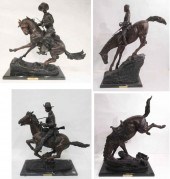FOUR WESTERN BRONZE HORSE AND