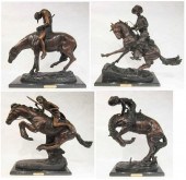 FOUR WESTERN BRONZE HORSE AND