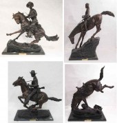 FOUR WESTERN BRONZE HORSE AND