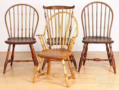 FOUR WINDSOR CHAIRS, LATE