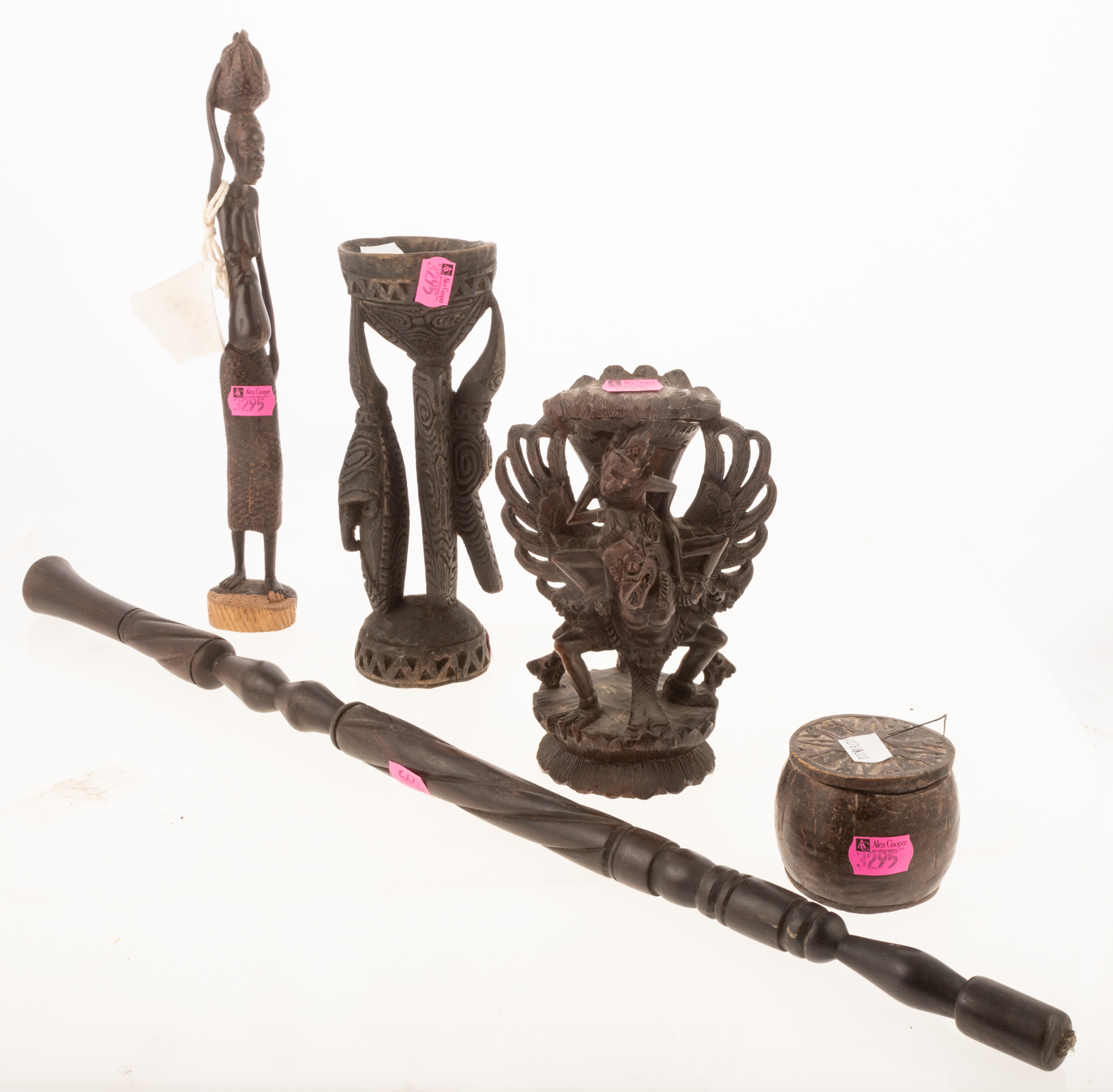 FOUR WOOD CARVED ITEMS Including