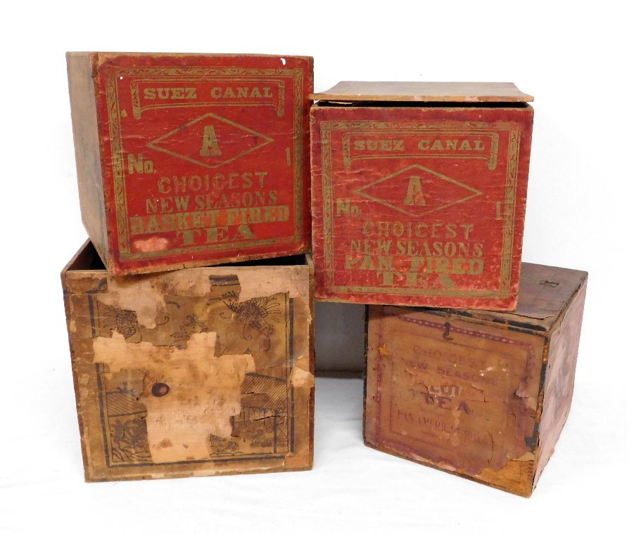 FOUR WOODEN 19TH C. ASIAN TEA BOXES
