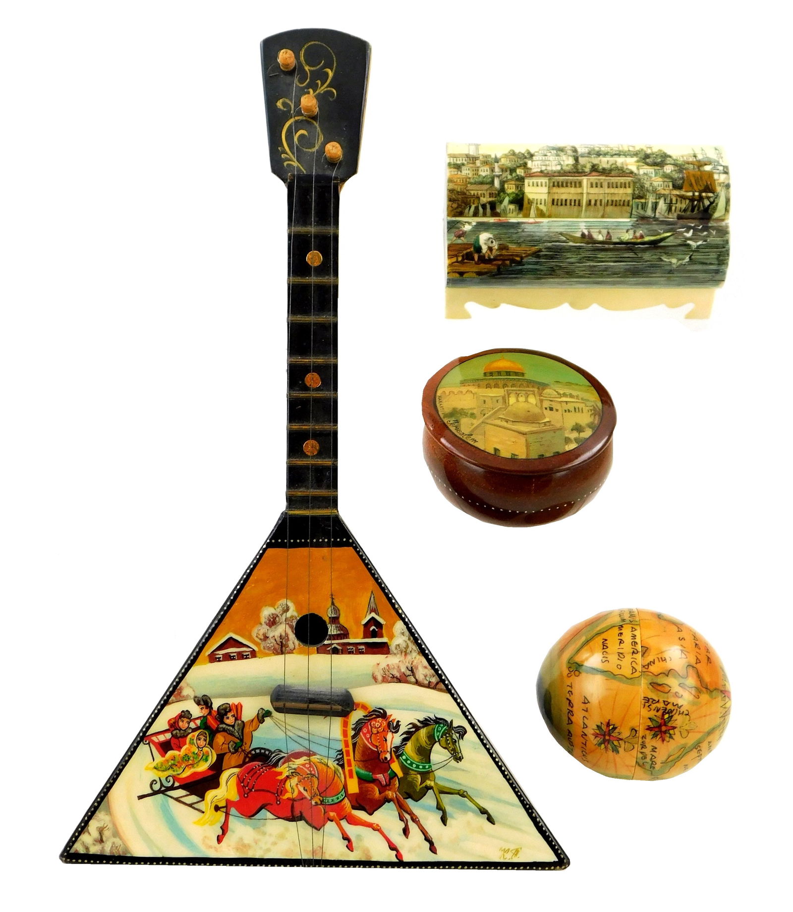 FOUR WOODEN AND OTHER DECORATIVE
