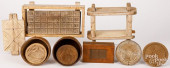 FOUR WOODEN BUTTER PRINTS, ETC