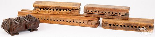 FOUR WOODEN CIGAR MOLDS, ETC.Four