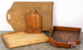 FOUR WOODEN CUTTING BOARDS AND