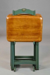 FOUR WOODEN TOP GREEN T.V. TRA