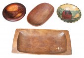 Four wooden vessels, including