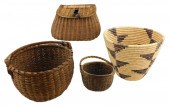 FOUR WOVEN BASKETS, AMERICAN,