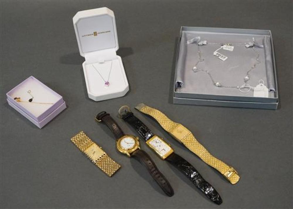 FOUR WRISTWATCHES, TWO NECKLACES,
