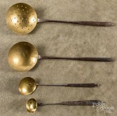 FOUR WROUGHT IRON AND BRASS LA