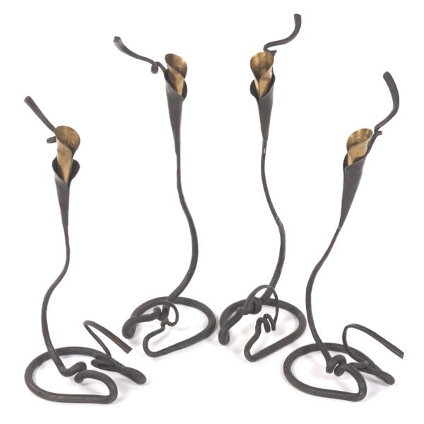FOUR WROUGHT IRON SINGLE LIGHT