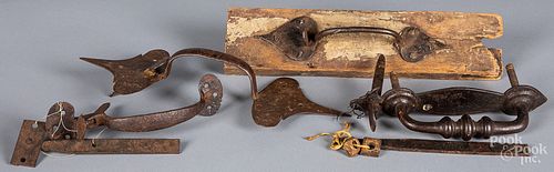 FOUR WROUGHT IRON THUMB LATCHES,