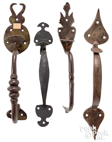 FOUR WROUGHT IRON THUMB LATCHESFour
