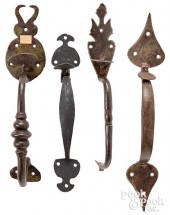 FOUR WROUGHT IRON THUMB LATCHE