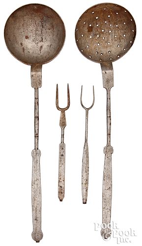 FOUR WROUGHT IRON UTENSILS, EARLY