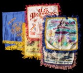 FOUR WWII SATIN PILLOW COVERS