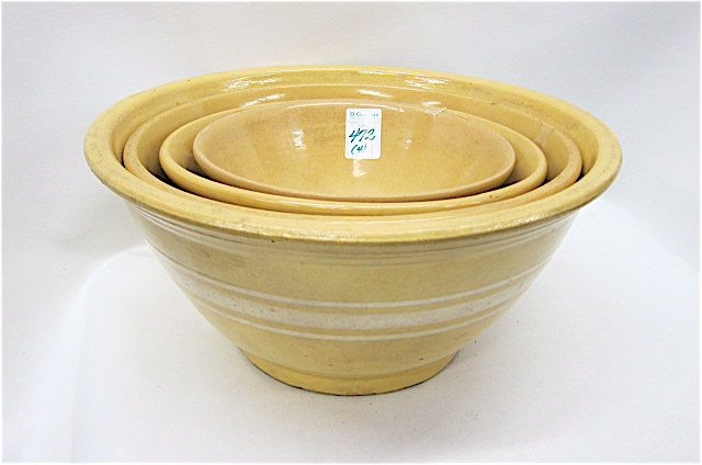 FOUR YELLOWWARE STONEWARE POTTERY