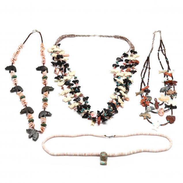 FOUR ZUNI NECKLACES To include: a