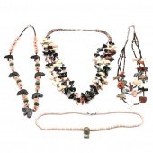 FOUR ZUNI NECKLACES To include